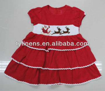 100% cotton Christmas corduroy girls smocked dresses