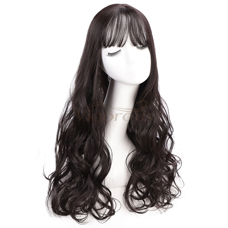 Vigorous Long Wavy Synthetic Middle Part Clip in Hair Topper New Style Hairpiece with Air Bangs for Black Women Hair Extension