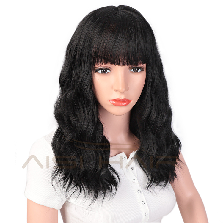 Bang Body Wave Heat Resistant Fiber Cosplay Wigs Long Nature Black Synthetic for White Black Women Wigs