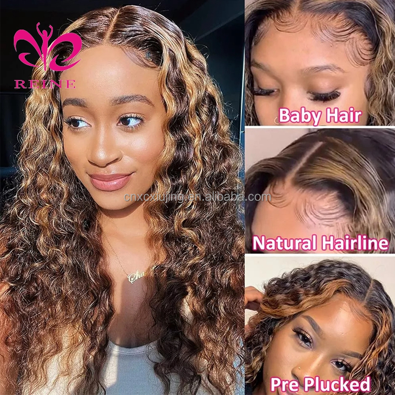 Indian 30 Inch Raw Vendor Ombre Curly Color Real Frontal Wig Blond Highlight 4/27 13x4 Deep Wave Lace Front Human Hair Wigs