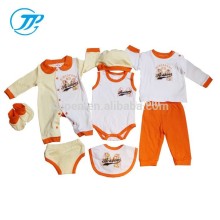 Summer Cotton Knitted Romper+Pant+Bibs Customized 8pcs New Born Baby Clothes Set