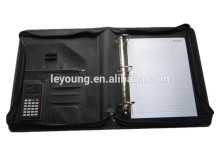 Zipper Ring Binder Leather A4 Portfolio File Folder with Calculator