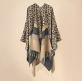 Winter Leopard Stripe Fashion Shawl Plaid Ponco Fringe