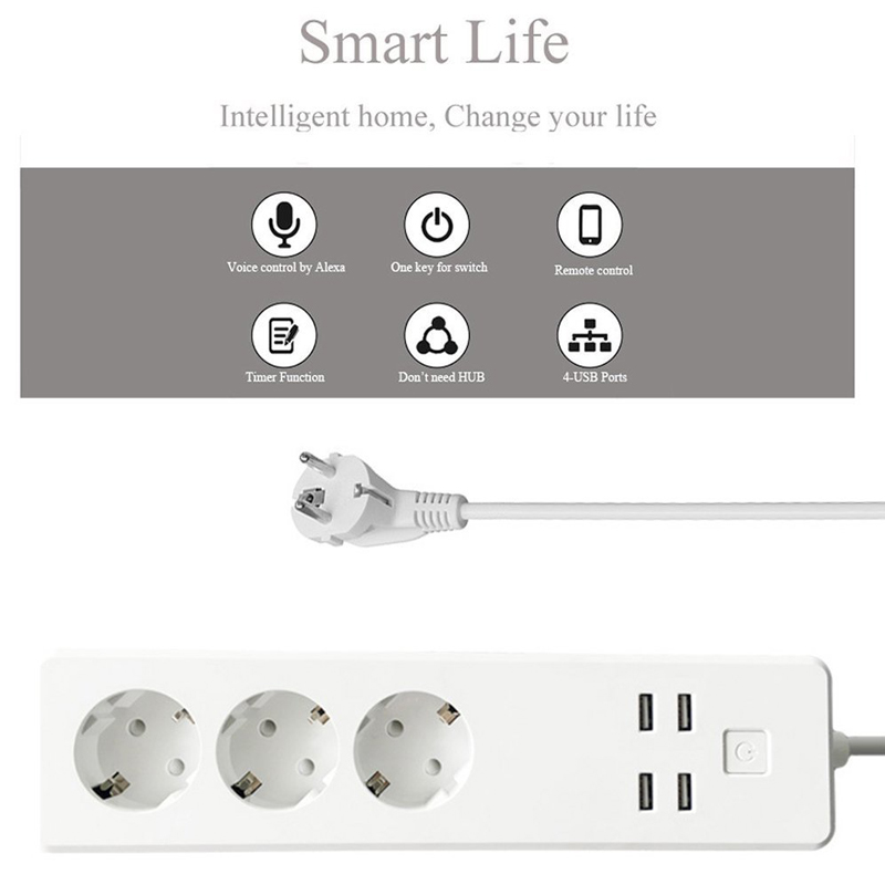 Wifi Smart Plug Outlet Power Strip Surge Protector EU Power Strip With Usb Charging Ports European TUYA