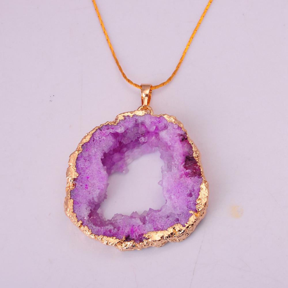 18K Golor Gemstone Crystal Druzy colgante collar