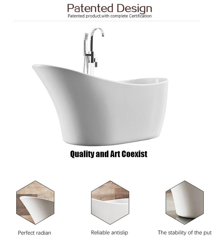 Modern Shaped Backrest Solid Surface Freestanding Acrylic Bathtub