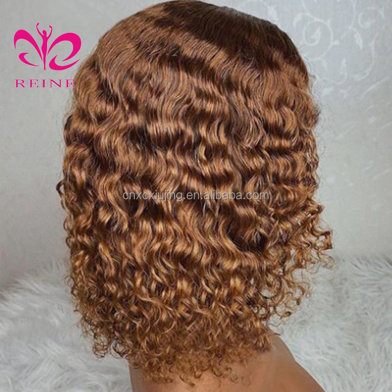 27  curly Honey Blonde Wig 4*4 closure  Human Hair Wigs Brazilian kinky curly Lace Closure Frontal wig For Black Women