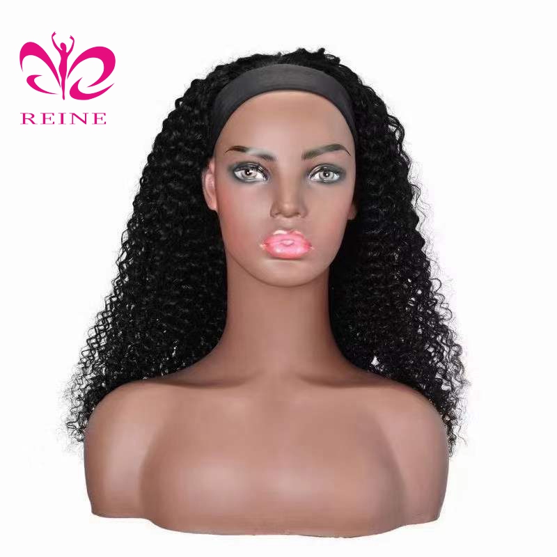 Full Cuticle Curly Headband Wigs Human Hair GlueLess None Lace 10A Virgin Peruvian Head Band double drawn human hair wigs