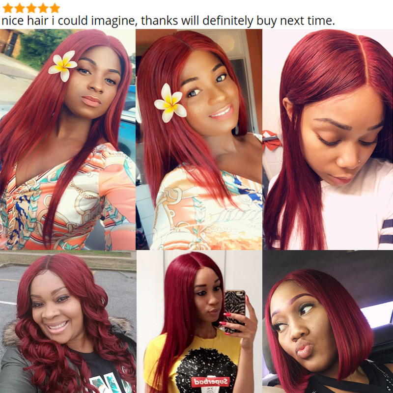 Color 99J Red Burgundy Lace Front Wig 100% Human Hair Wigs Straight Lace Indian Remy cheveux indiens  Human Hair Wigs