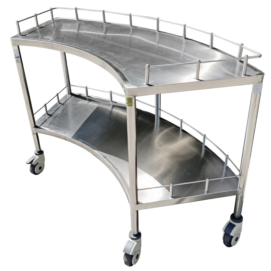 Hospital Medical Surgical Service Stainless Steel Fan Shape Instrument Trolley with Castors