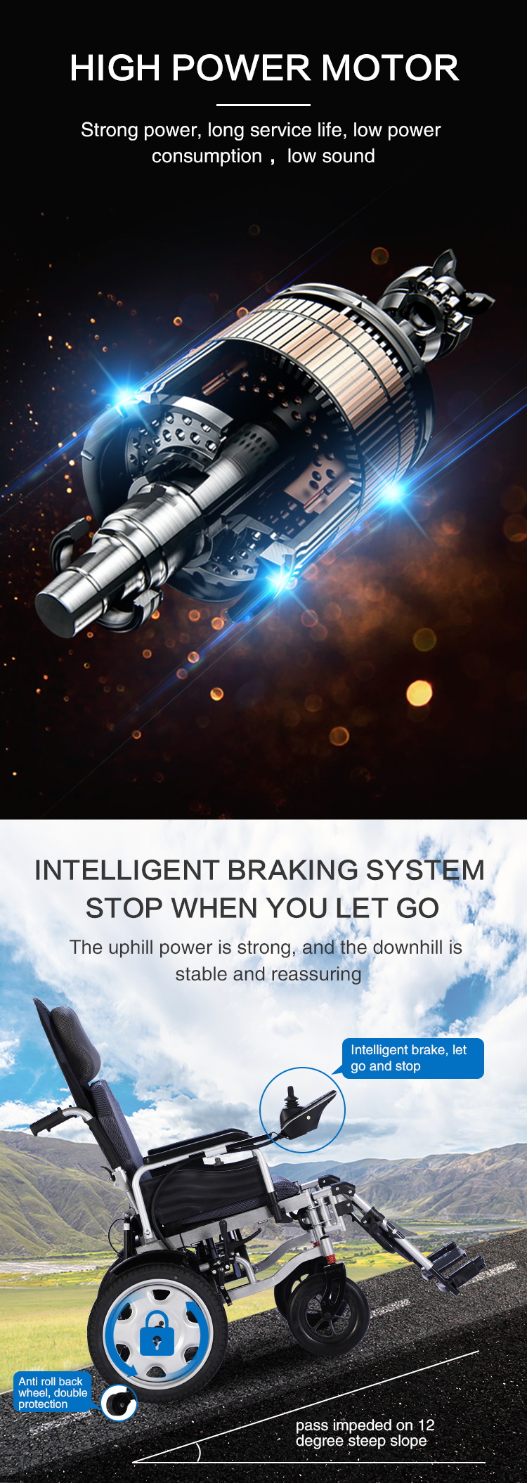 Tilting High Backrest Recline Brush Motor Power Electric Wheelchair for Handicapped