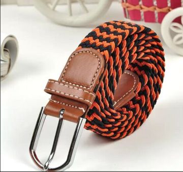Braided Nylon belts for mens elastic waist belt metal buckle with PU head