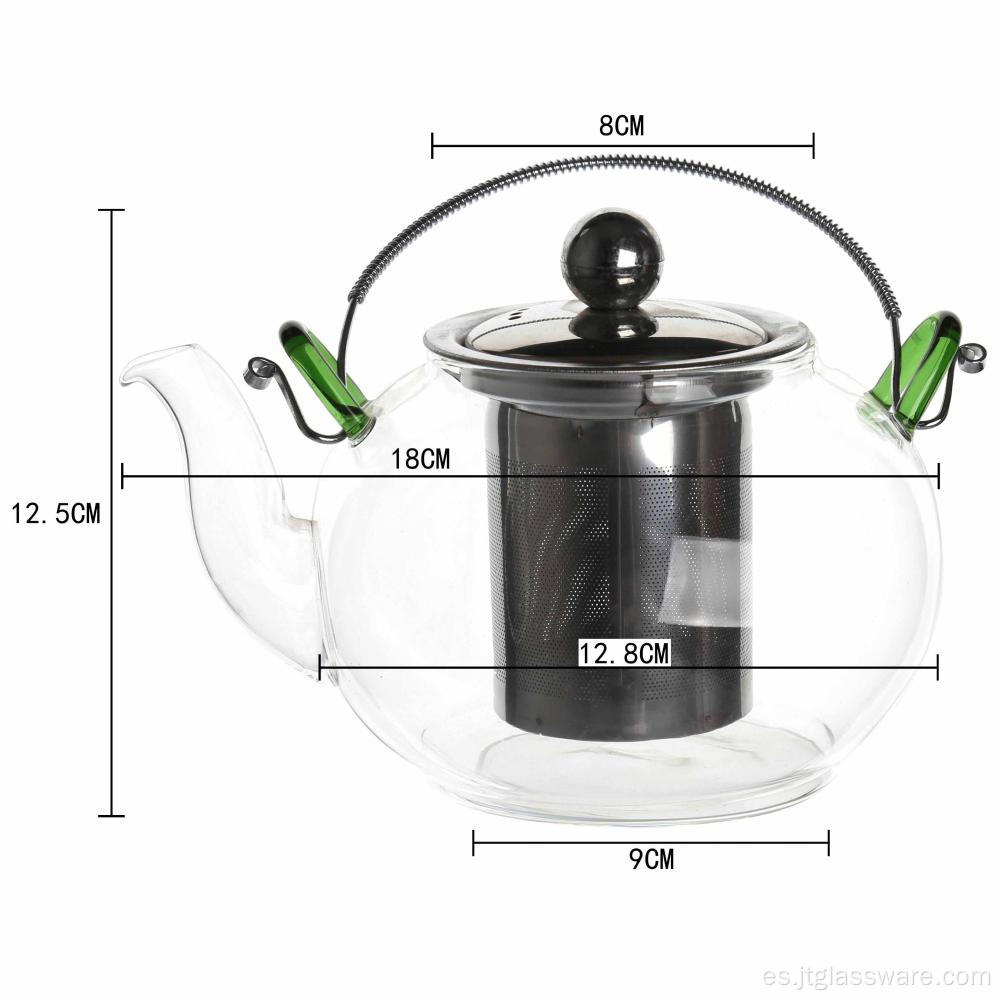 Tetera de vidrio resistente al calor con infusor de acero inoxidable