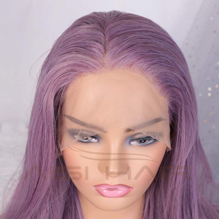 Aisi Hair Popular Light Purple Long Body Wave Wigs For Black Women Long High Temperature Fiber Wigs Free Part Lace Frontal Wigs