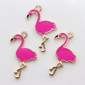 Aleación de esmalte rosa Flamingo colgante de pájaro artificial encantos para pendiente pulsera accesorios de bricolaje fabricación de joyas metálicas