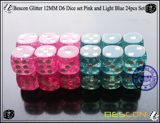 Bescon Glitter 12MM D6 Dice set Pink and Light Blue 24pcs Set-2