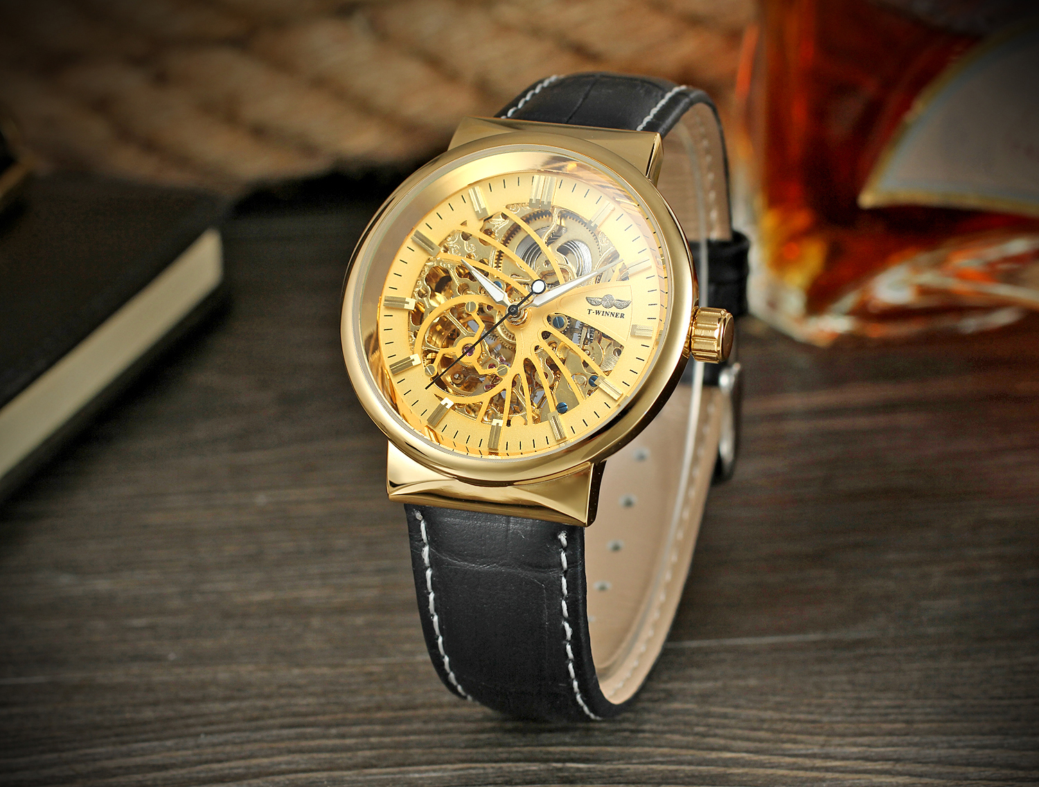 Winner 8126 Chinese Mens Mechanical Watches Analog Hollow Design Automatic Watch Logo