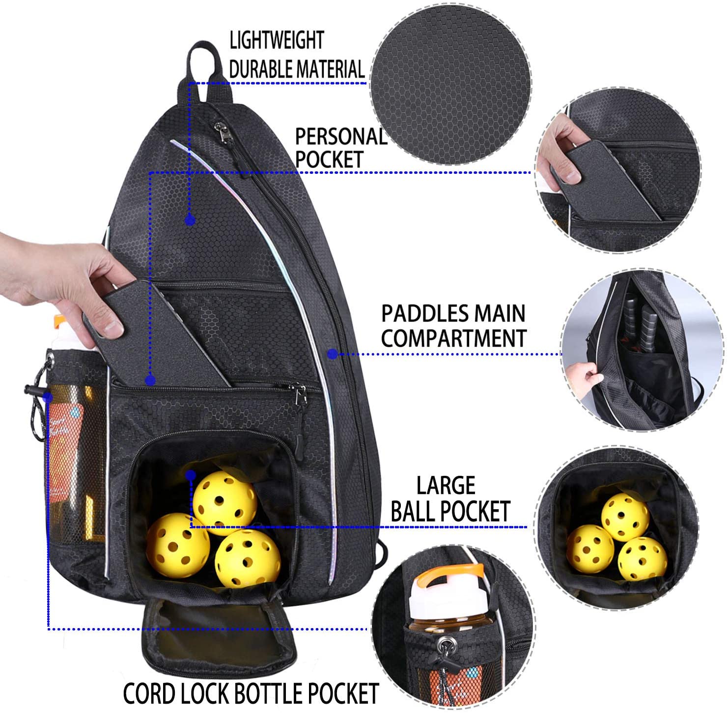 Unisex Pickleball Paddle, Tennis, Pickleball Racket and Travel Reversible Waterproof Crossbody Sling Backpack