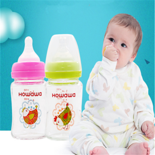 Botella de leche para lactancia de cuello ancho de vidrio infantil de 8 oz