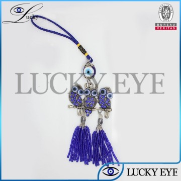 Evil Eye glass eye and owl on branch keychain