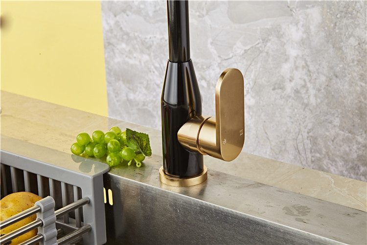 High Quality Space aluminium Anodized surface single handle Sprayer Sink Mounted Black Gold Kitchen bibcock faucet