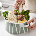 Moderne aangepaste ramen bowl porseleinen soepkom set keramische pan met handgrepen blauw en groen