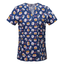 100% Cotton V-Neck Print Scrub Tops for Women - Stretchy Nurse Uniforms