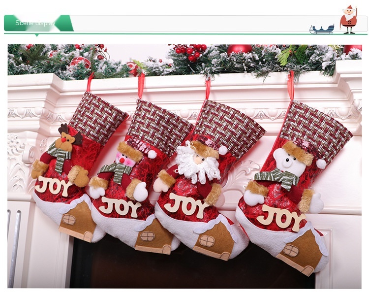 Christmas Lint Embroidered Christmas Stocking Gifts Letter Hanging Bag Santa Claus Snowman Christmas Socks Pendant