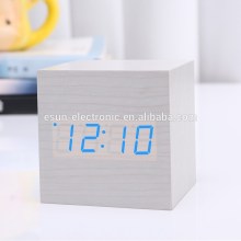 Small Digital Cube LED Wood Alarm Clock for Home Decor