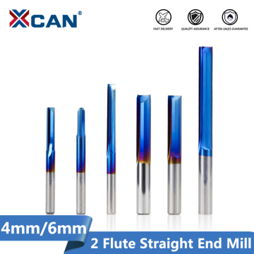 XCAN Straight End Mill 1pc 4mm/6mm Shank Nano Blue Coated Carbide Milling Cutter For Wood, PVC, Plastic CNC Engraving Router Bit