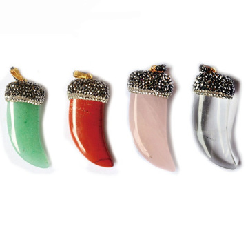 Wolf's Fang Shape Natural Crystal Clay Rhinestones Pendant