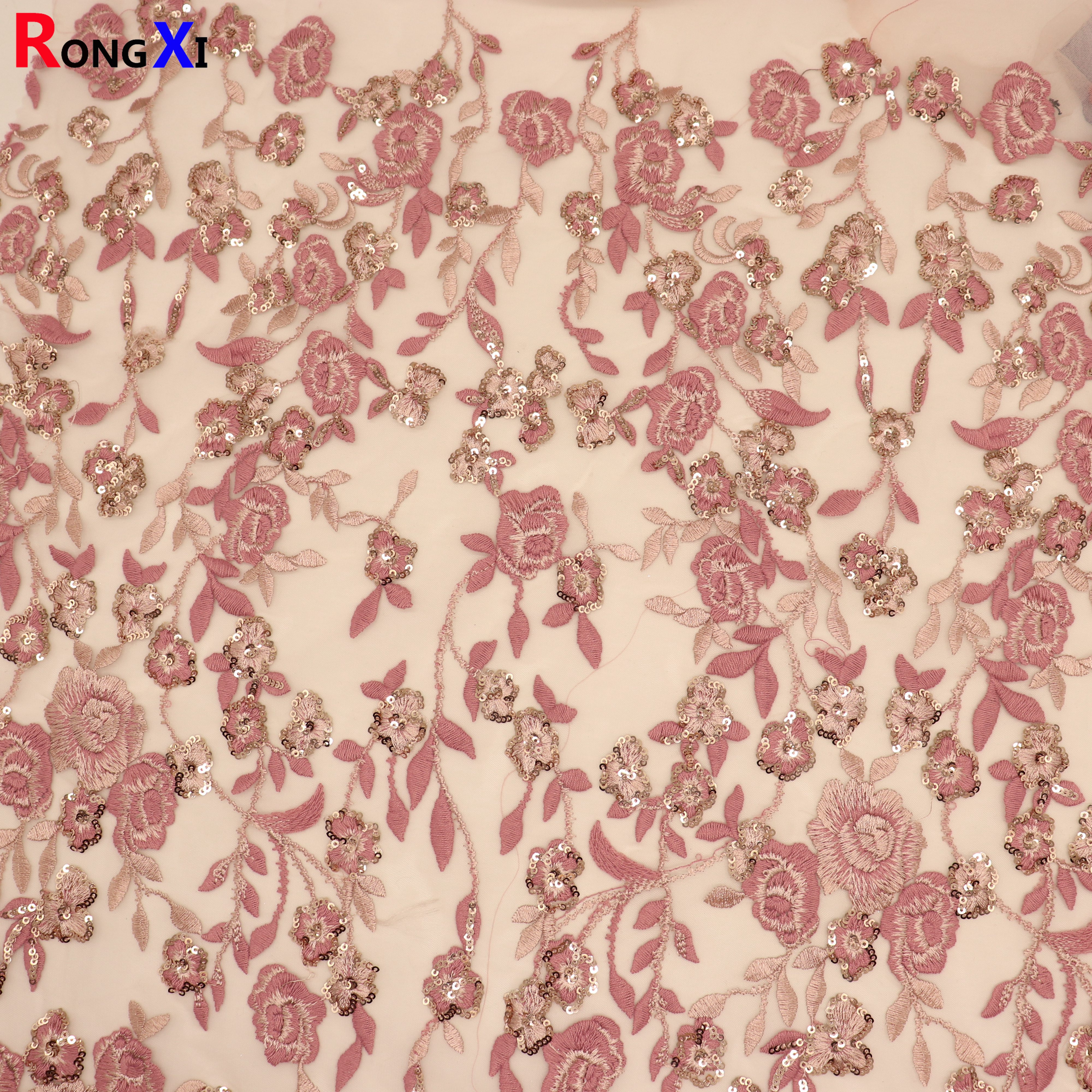 RXF1876 Hot Selling Sequined Fabric Rose Gold With CE Certificate