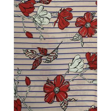 Stripe Flower Rayon Challis 30S Air-jet Printing Fabric