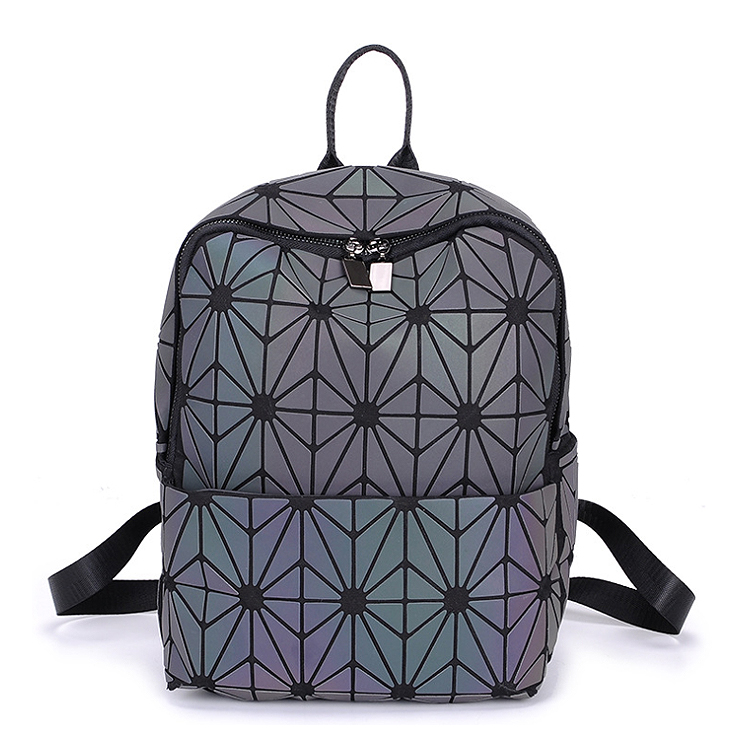 Custom fashion high quality PU leather geometric reflective luminous backpacks for men and women portable backpack for kid sch