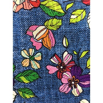 Denim Flower Design Rayon Challis 32S Printing Fabric