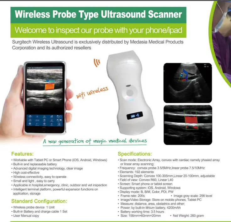 Portable 192 Elements Wireless Ultrasound Probe for Sale