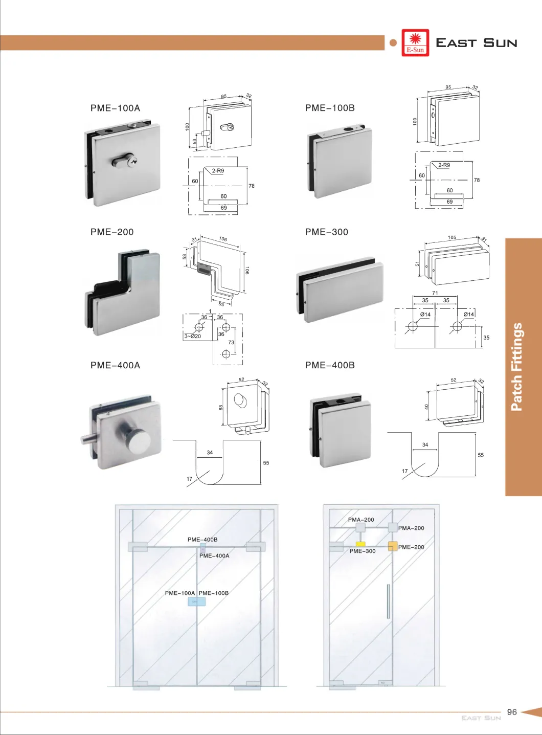 High Quality Aluminium Alloy Sliding Glass Door Fitting (PME-300)