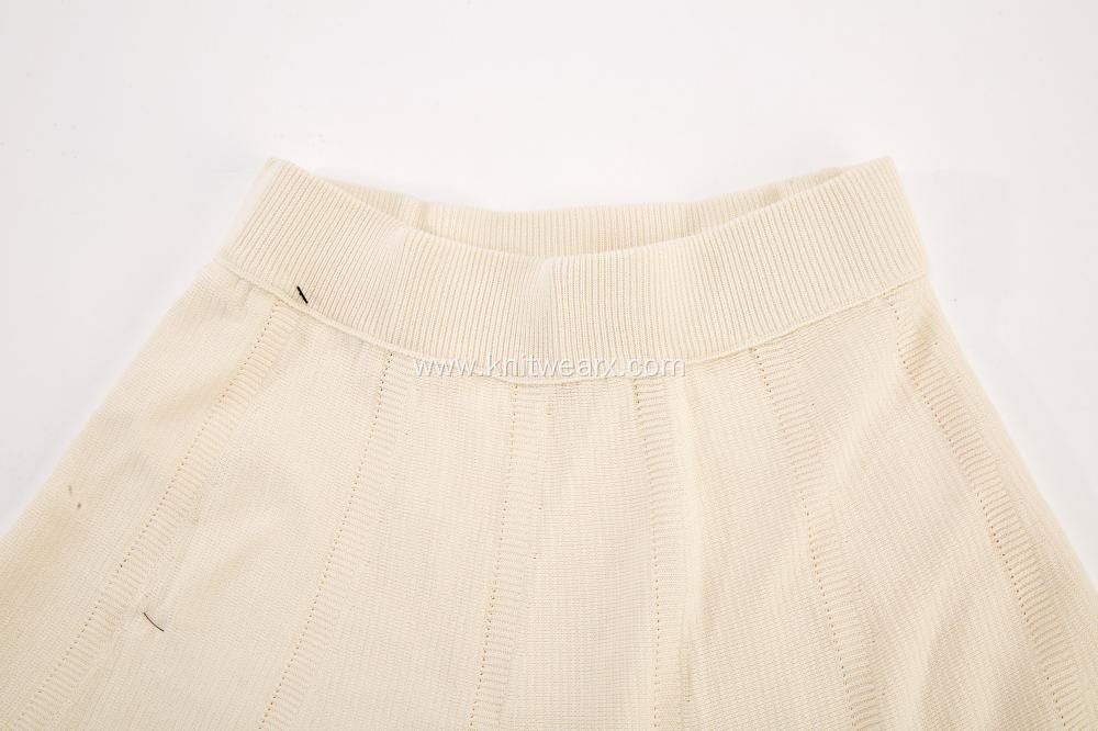 Women's Knitted Elastic Waist Pleated Wide Skirt