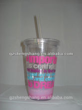 Double wall plactis cup with straw, PS cup(bpa free,pass SGS)