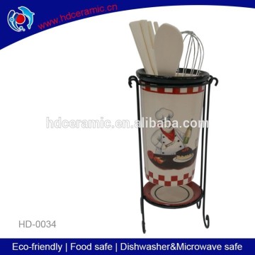 the latest design chef pattern ceramic kitchenware holder , eggbeater holder,chopsticks holder