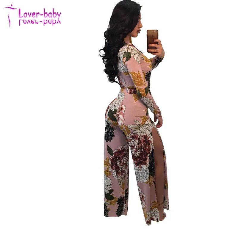 Adult Rosaline Floral Deep V Neck Plus Size Plunge Bodycon Jumpsuit Women