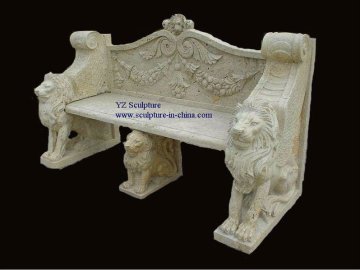Travertine Bench with Lion