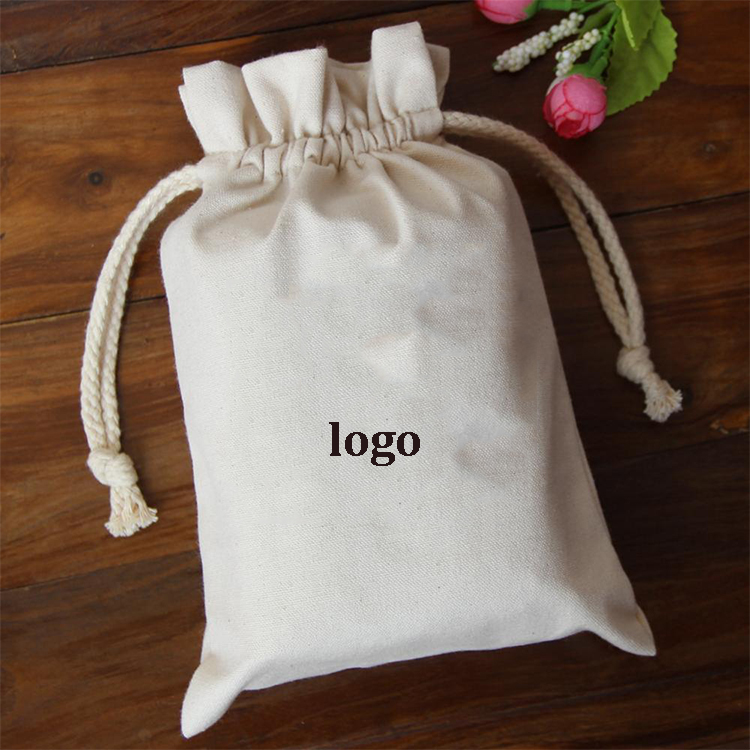 organic muslin cotton pouch Gift Drawstring Shoe Dust Bag white Canvas drawstring bags