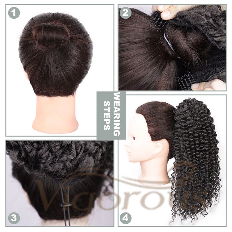 Vigorous Wholesale Top Selling Heat Resistant Fiber Brown Kinky Curly Machine Made Drawstring Synthetic Ponytail Hair Extension