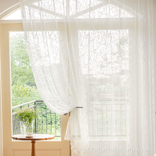 Cortinas de tule de malha de bordados brancos