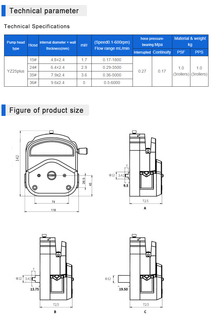 YWfluid Large flow Up to 6L/min micro Peristaltic filling pump head With 3/6 rollers For liquid transferring and distribution