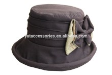 Women coffee color oilcloth waterproof fabric bucket hats with matching bow decoration