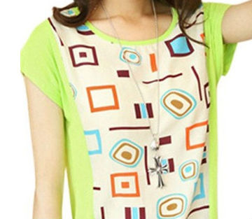 2015 lastest knit o-neck short sleeve informal number shape digital print women t-shirt