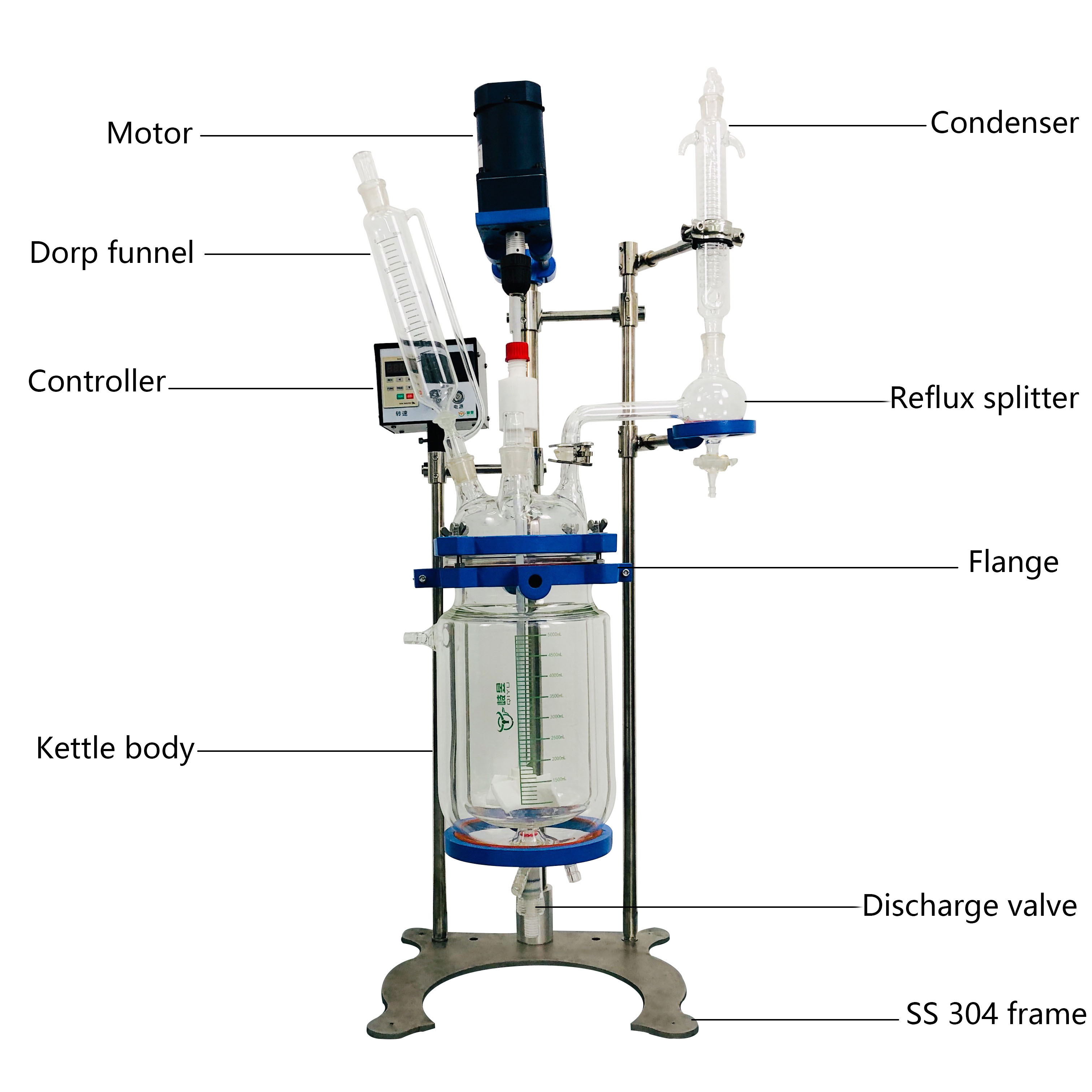 Manufacturer Direct Selling Safety and Durability Laboratory Glass Lined Reactor Capacity 5L Glass Reactor