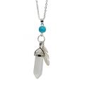 Crystal Feather Hexagonal Prism Pendant Necklace Kalung